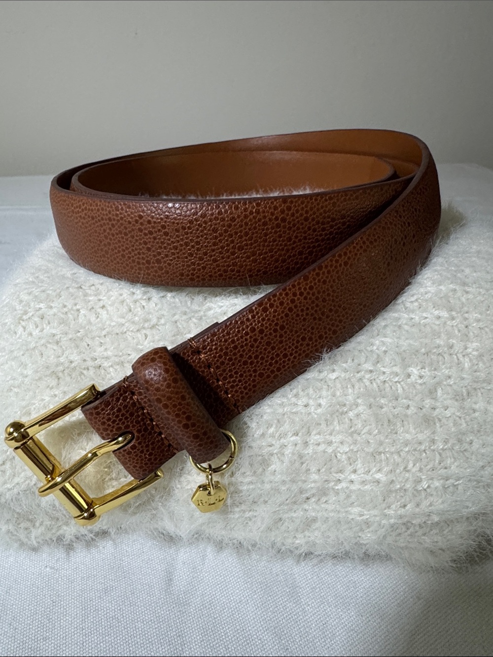 Lauren Ralph Lauren Brown Leather Belt with Gold-Tone Buckle